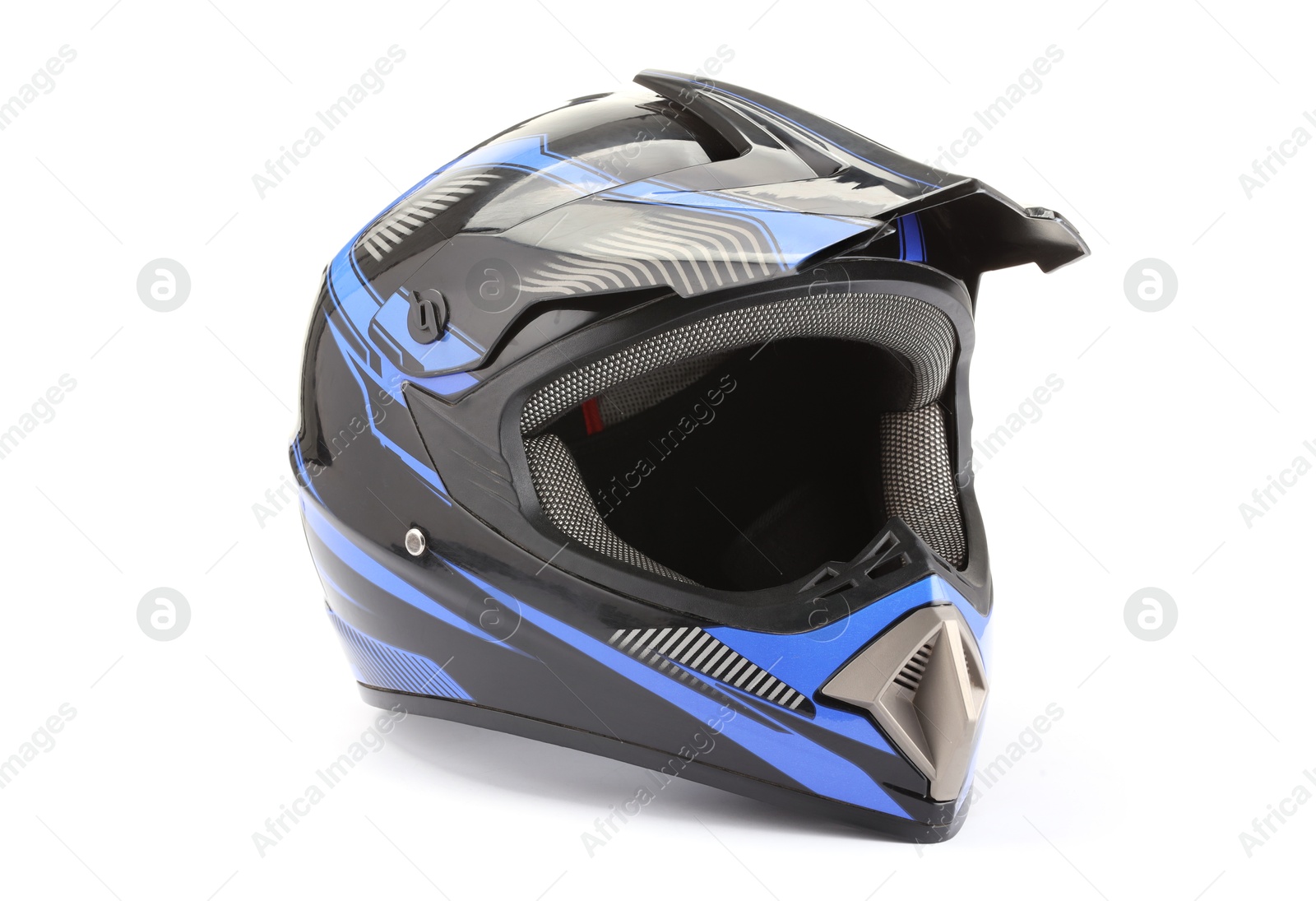 Photo of Modern motorcycle helmet with visor isolated on white