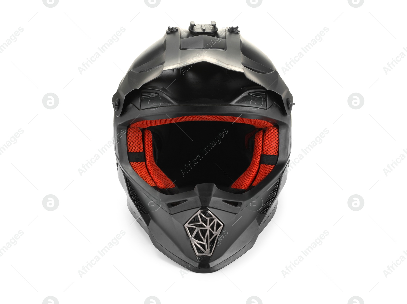 Photo of Modern motorcycle helmet with visor isolated on white