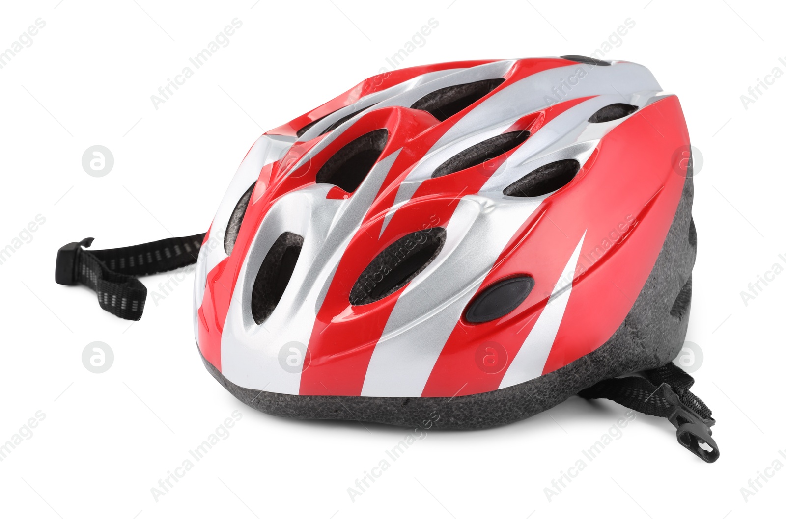 Photo of One colorful protective helmet isolated on white