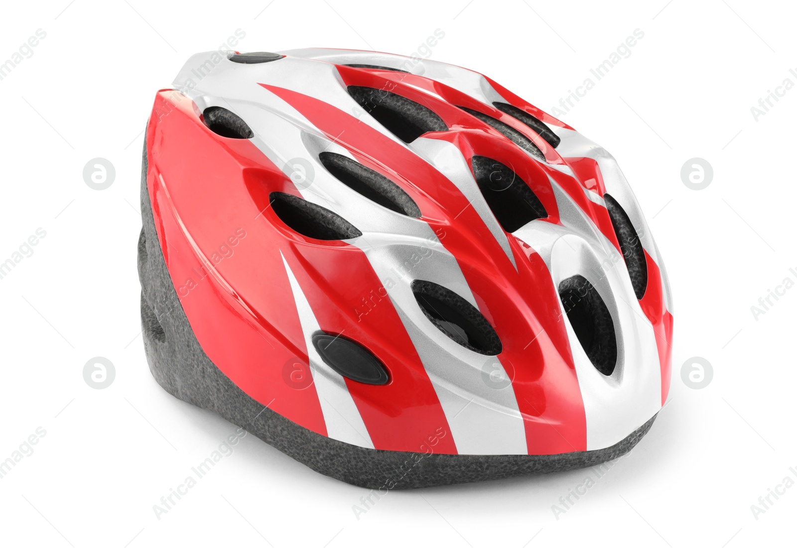Photo of One colorful protective helmet isolated on white