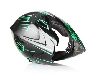 Photo of New stylish motorcycle helmet isolated on white
