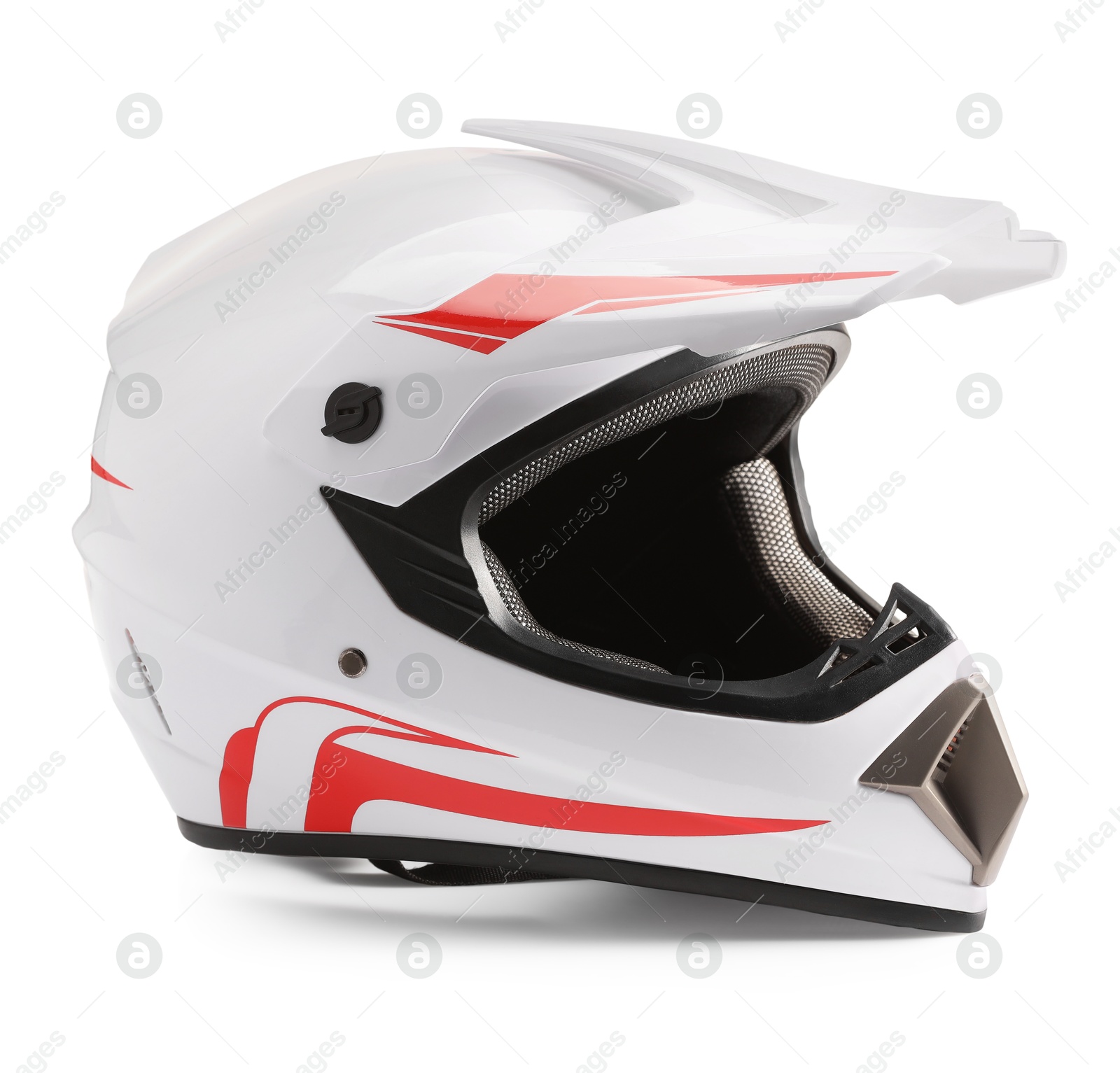 Photo of New stylish motorcycle helmet isolated on white