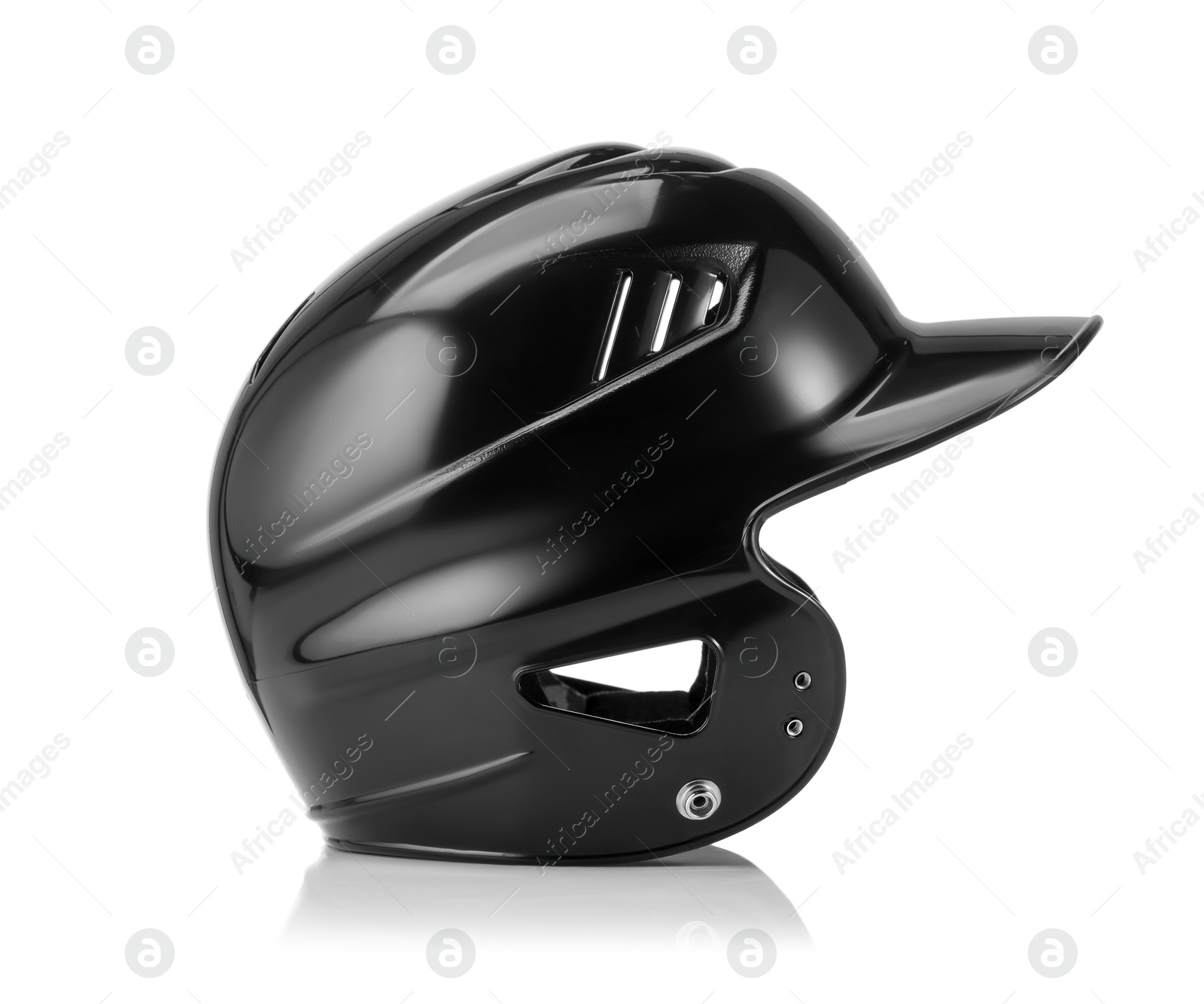 Photo of One black baseball helmet isolated on white