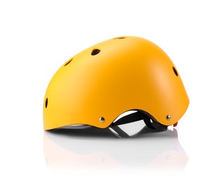 Photo of One yellow protective helmet isolated on white