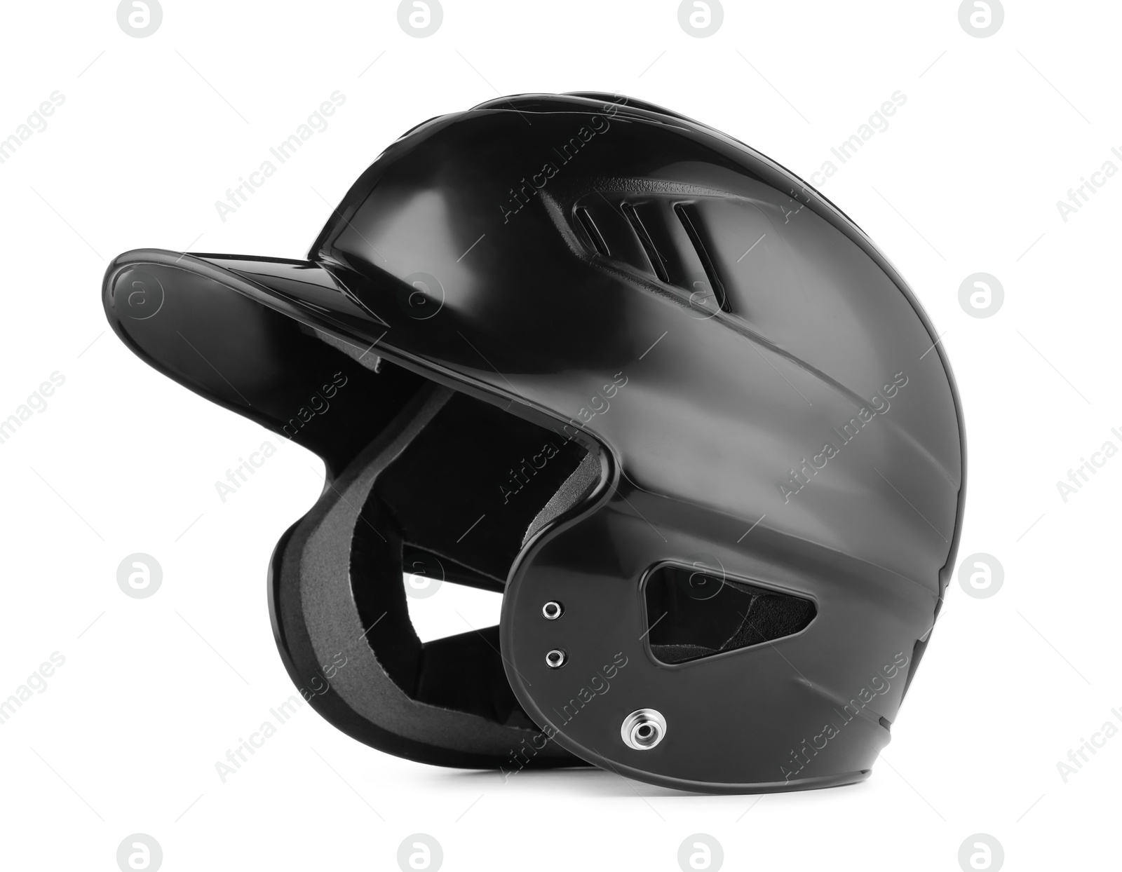 Photo of One black baseball helmet isolated on white