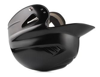 Photo of One black baseball helmet isolated on white