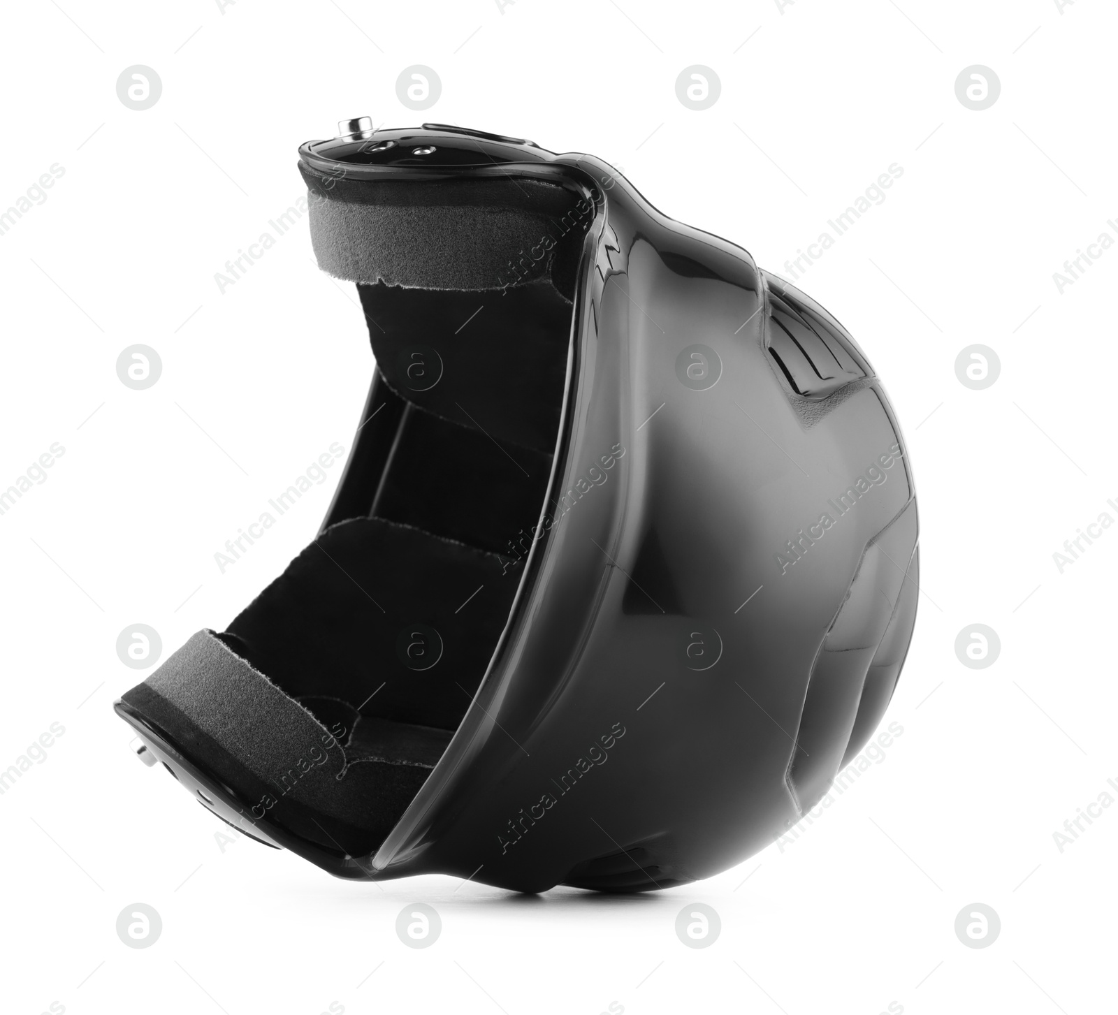 Photo of One black baseball helmet isolated on white