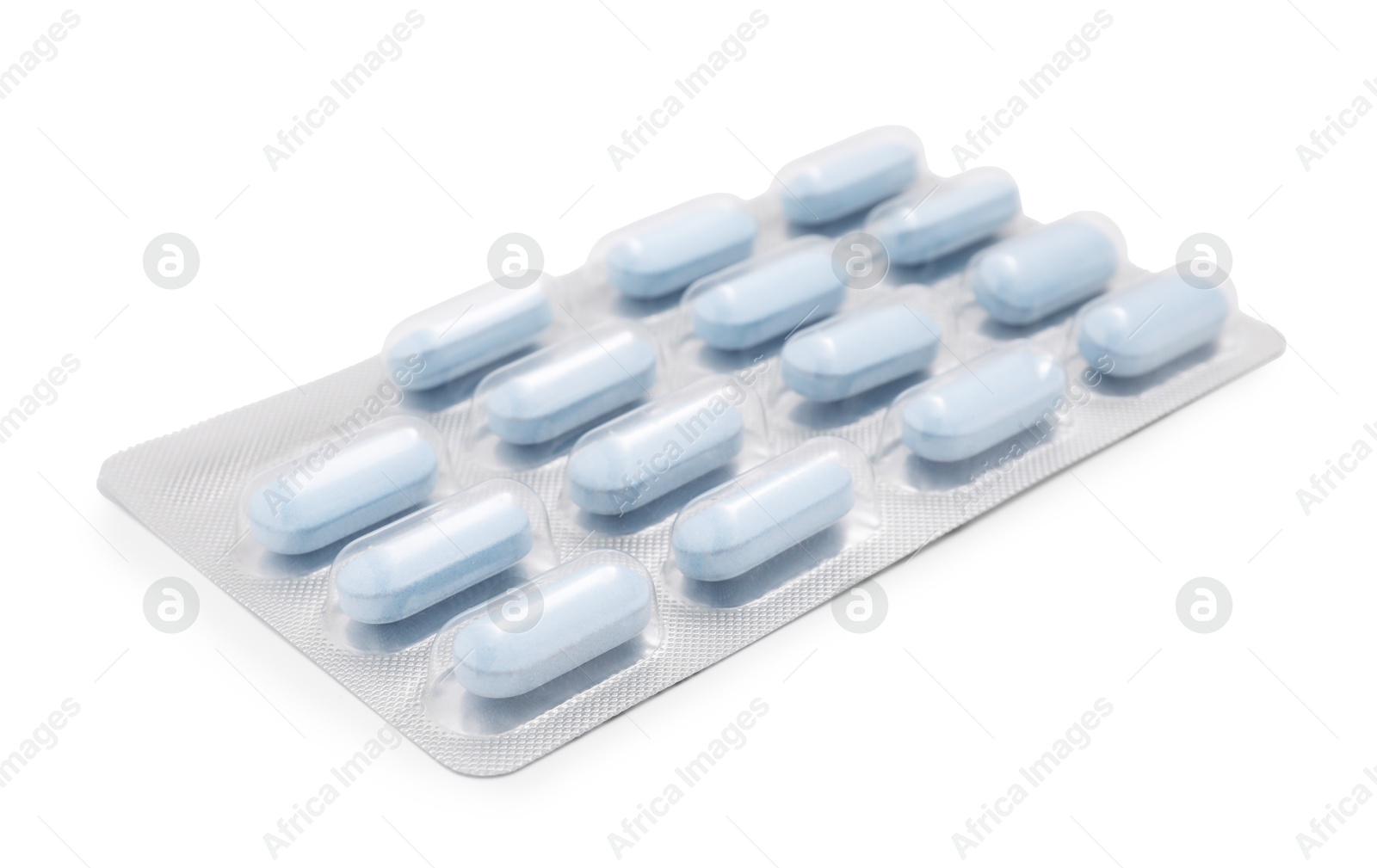 Photo of Antibiotic pills in blister isolated on white