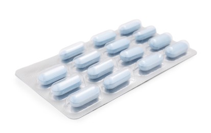 Antibiotic pills in blister isolated on white