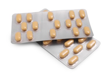 Photo of Antibiotic pills in blisters isolated on white