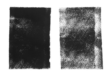 Painting with gray ink isolated on white, top view