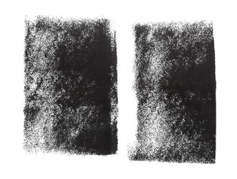 Painting with gray ink isolated on white, top view