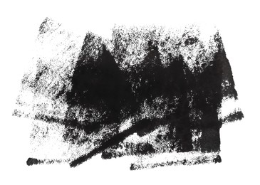 Photo of Abstract black ink painting isolated on white, top view