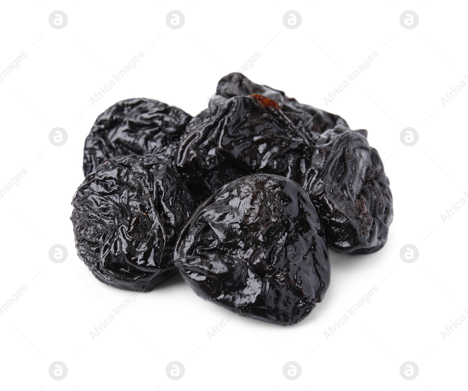 Photo of Tasty dried plums (prunes) on white background