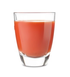 Fresh tomato juice in glass isolated on white