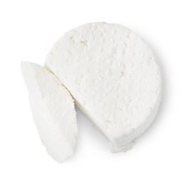 Photo of Fresh ricotta (cream cheese) isolated on white, top view