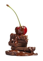 Fresh cherry with chocolate isolated on white