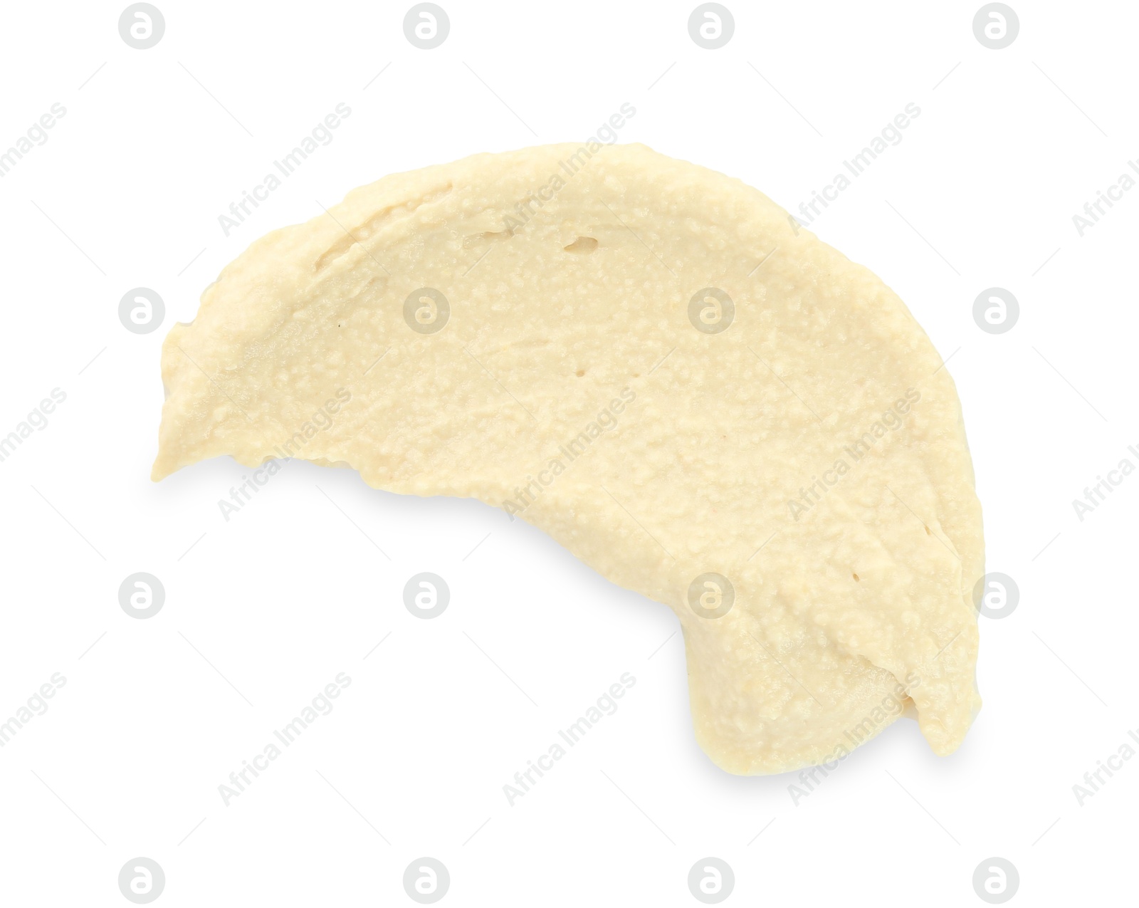 Photo of Sample of delicious hummus isolated on white, top view