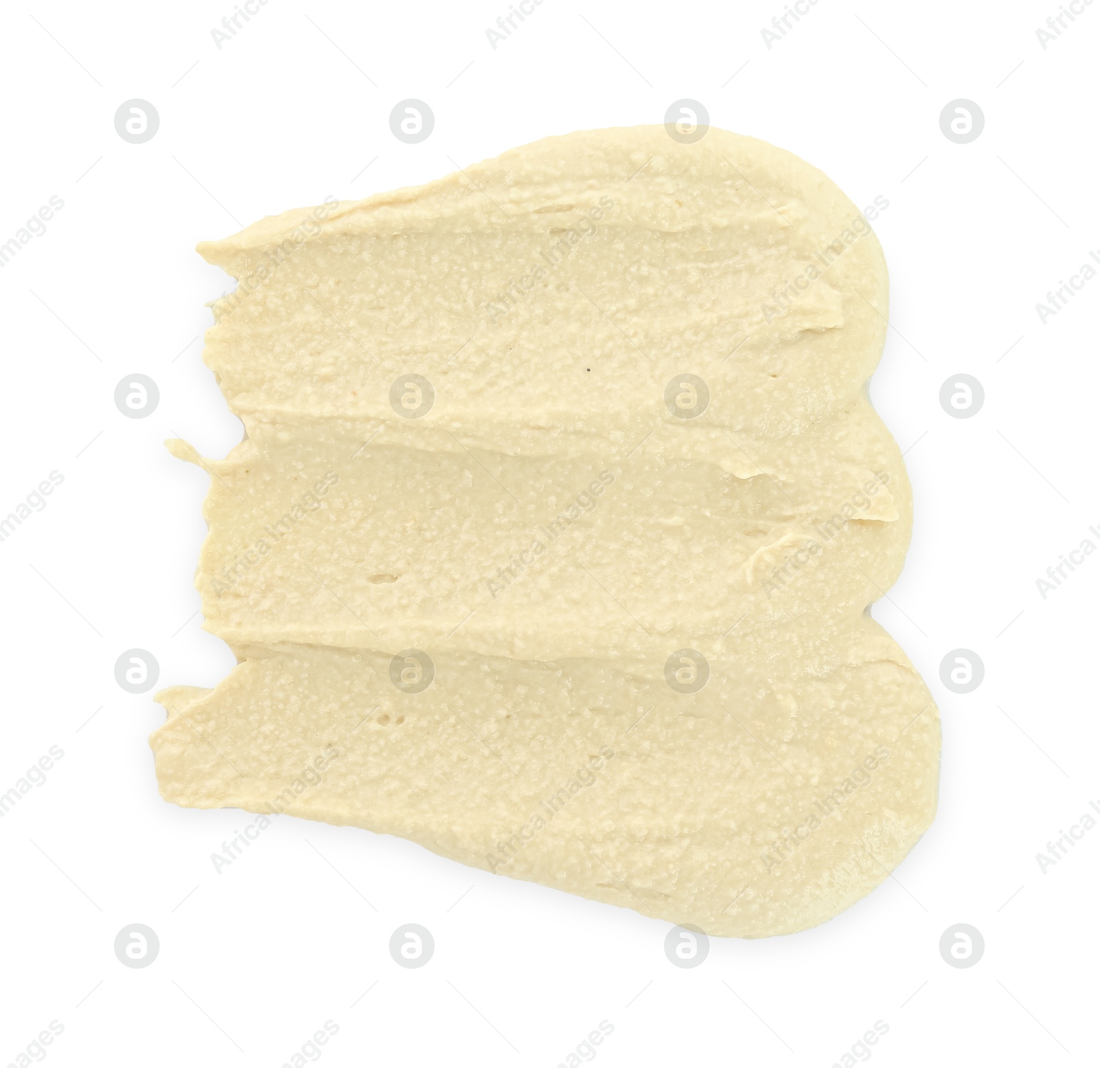 Photo of Sample of delicious hummus isolated on white, top view