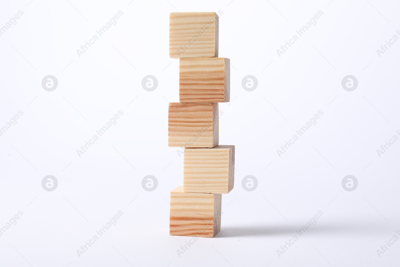 Photo of Many blank wooden cubes on white background