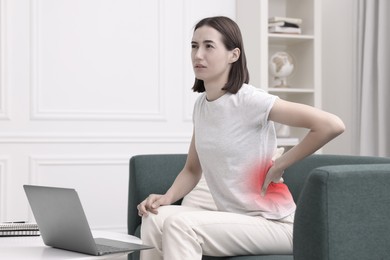 Image of Woman suffering from backache due to poor posture and uncomfortable workplace