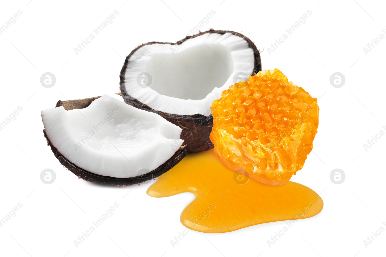 Image of Coconut and honeycomb with sweet honey isolated on white