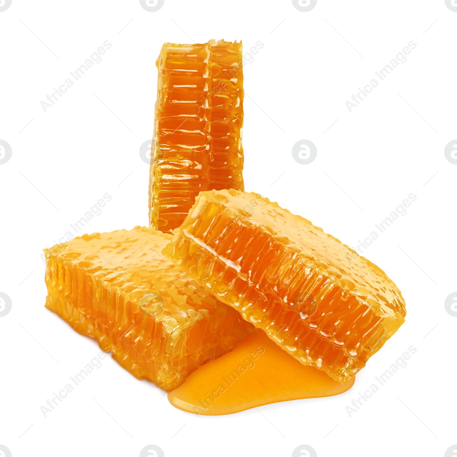 Image of Honeycomb pieces with tasty honey isolated on white