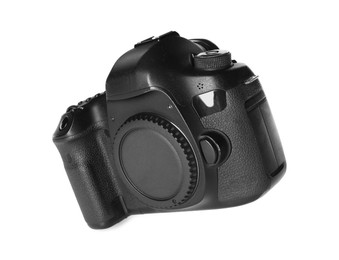 Modern digital camera isolated on white. Photography equipment