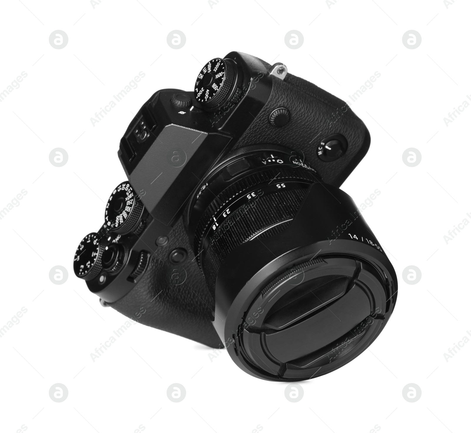 Photo of Modern digital camera isolated on white. Photography equipment