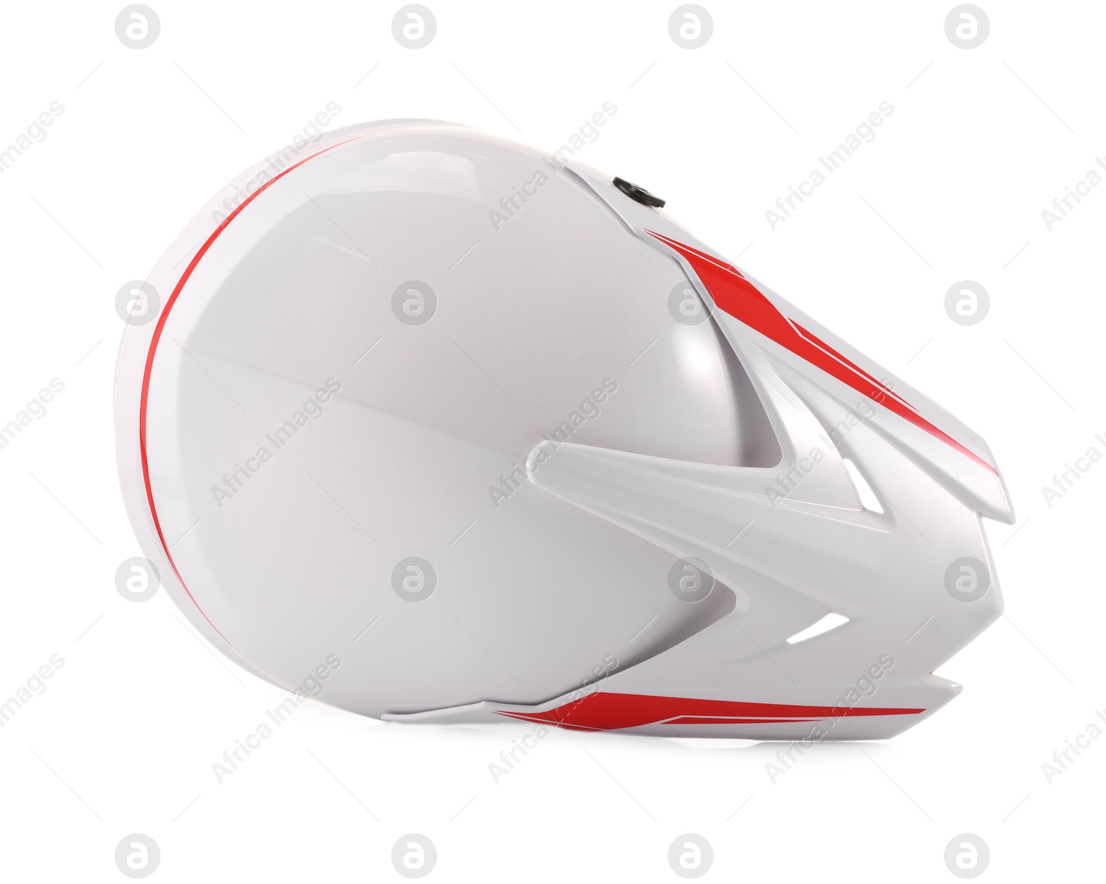 Photo of New stylish motorcycle helmet isolated on white