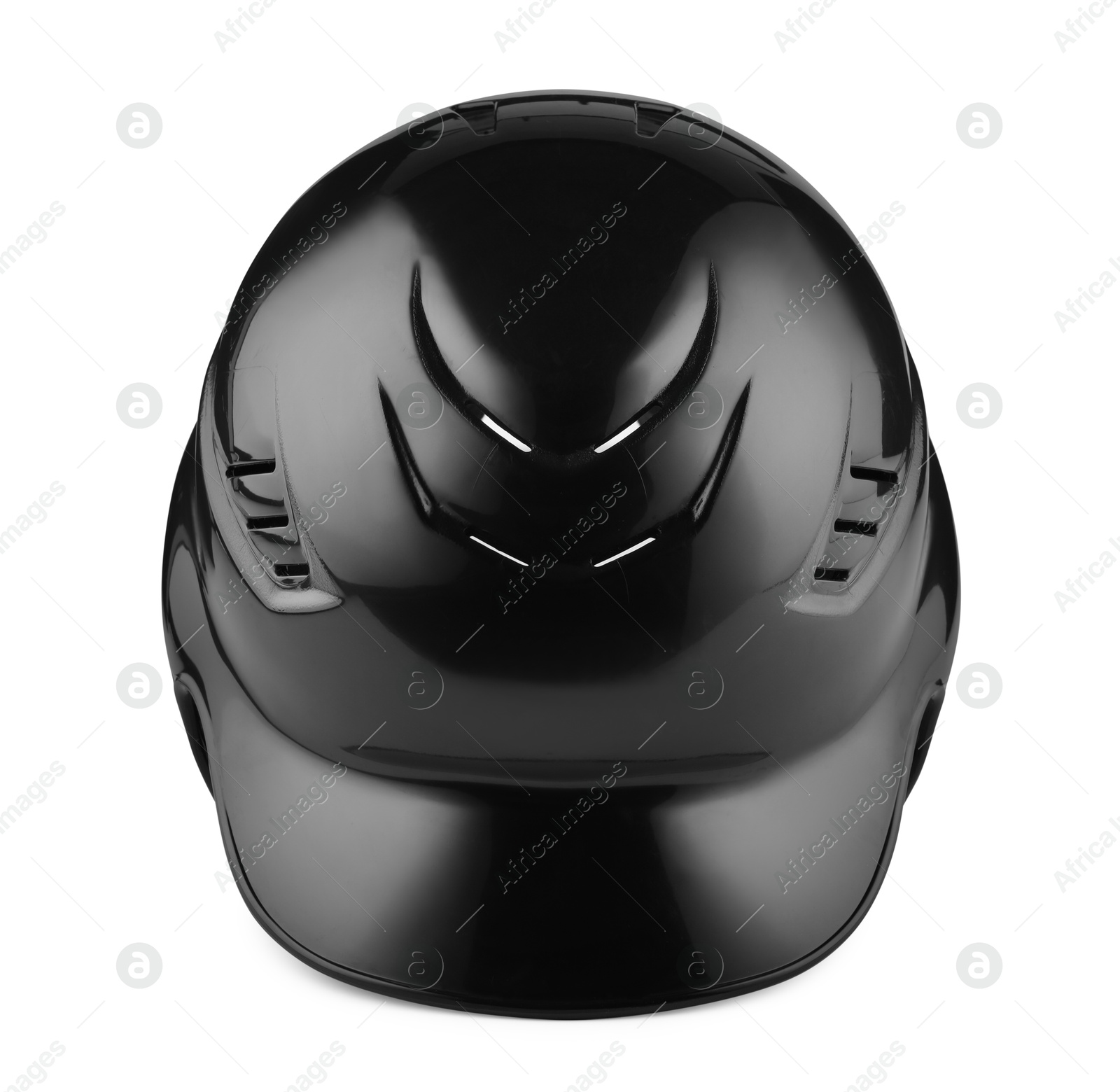 Photo of One black baseball helmet isolated on white