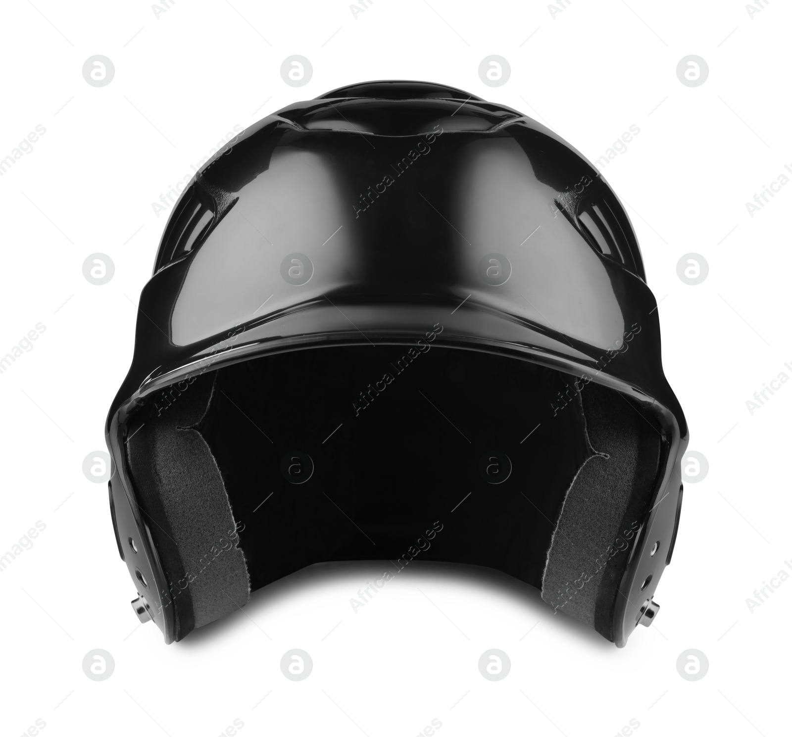 Photo of One black baseball helmet isolated on white