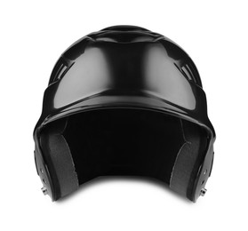 Photo of One black baseball helmet isolated on white