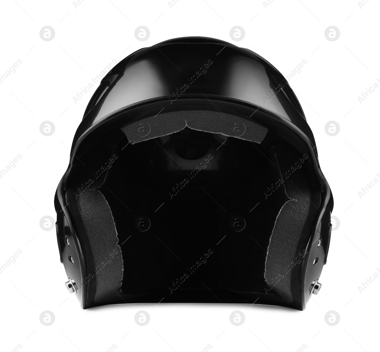 Photo of One black baseball helmet isolated on white