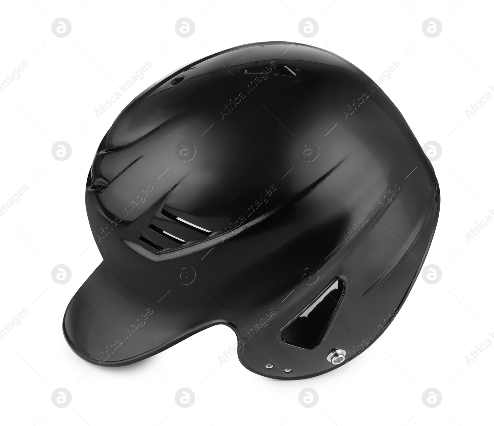 Photo of One black baseball helmet isolated on white