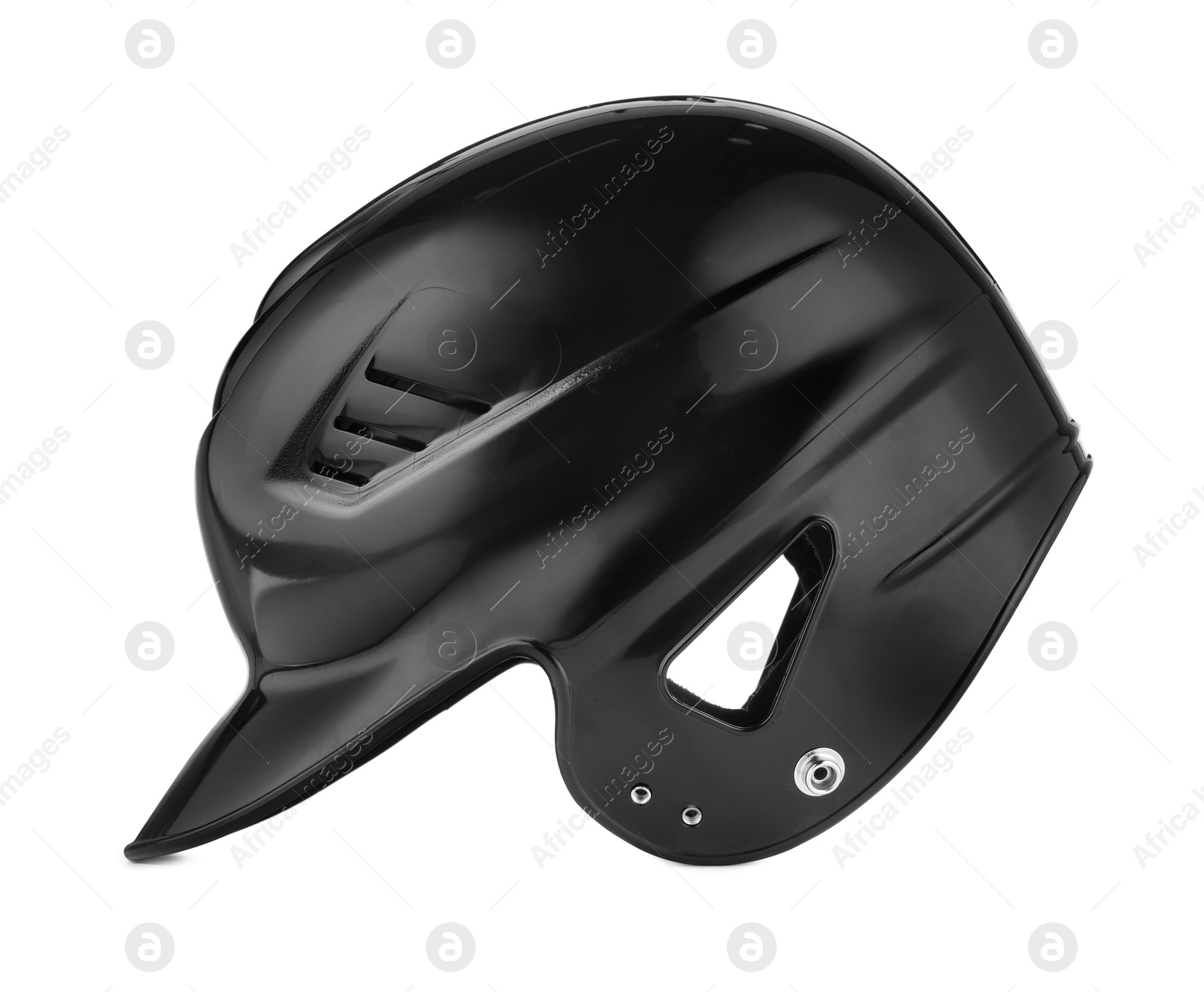 Photo of One black baseball helmet isolated on white