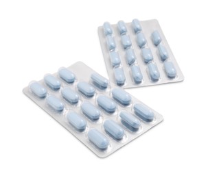 Antibiotic pills in blisters isolated on white