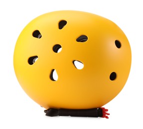 One yellow protective helmet on white background