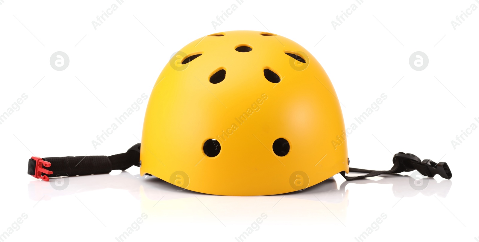 Photo of One yellow protective helmet isolated on white