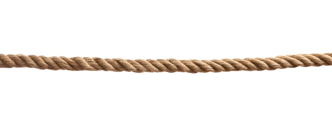 Photo of Hemp rope on white background. Organic material