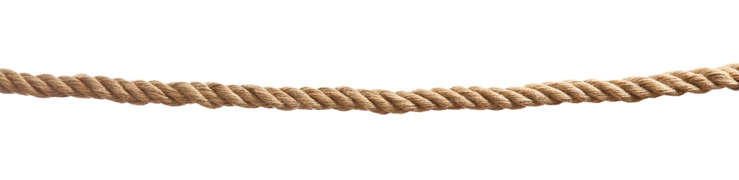 Photo of Hemp rope on white background. Organic material