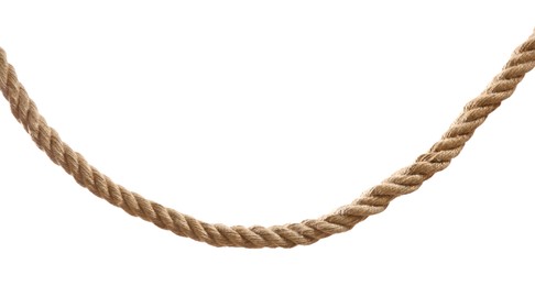 Photo of Hemp rope on white background. Organic material