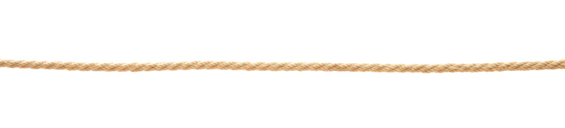 Photo of Hemp rope on white background. Organic material