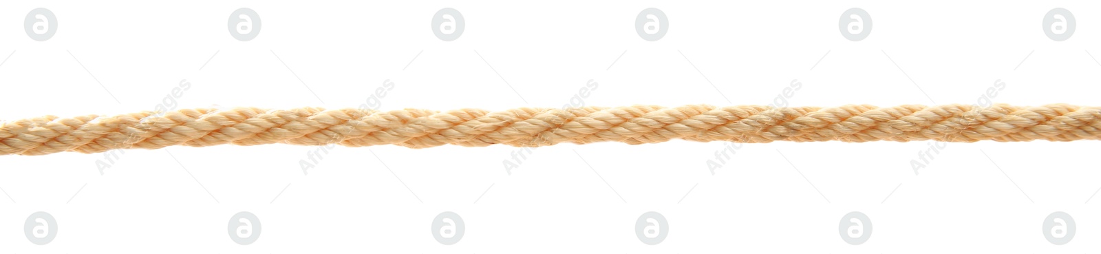 Photo of Hemp rope on white background. Organic material