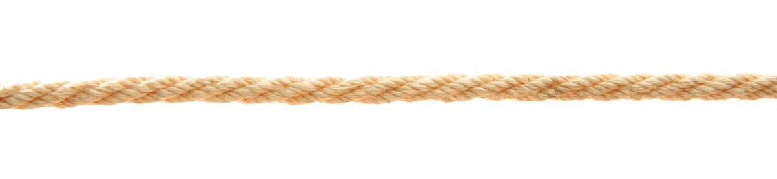 Photo of Hemp rope on white background. Organic material