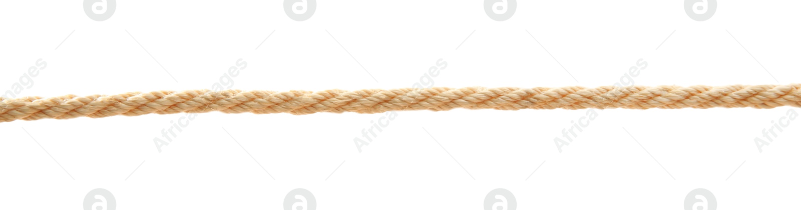 Photo of Hemp rope on white background. Organic material