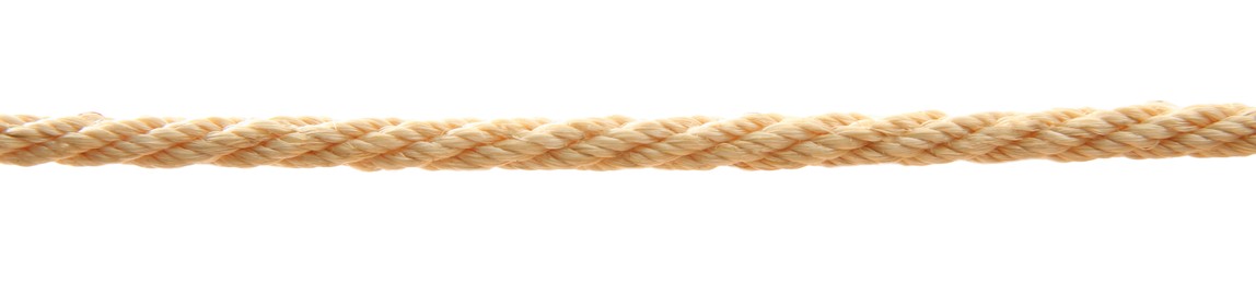 Photo of Hemp rope on white background. Organic material