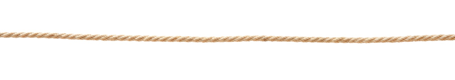 Photo of Hemp rope on white background. Organic material