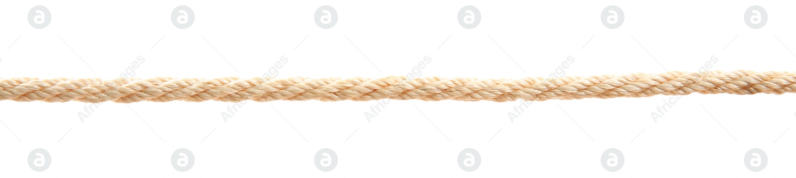 Photo of Hemp rope on white background. Organic material