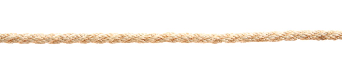 Photo of Hemp rope on white background. Organic material